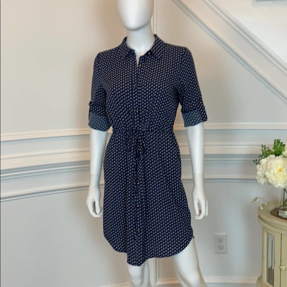 Maison Jules Printed Drawstring Button Down Dress - image 5